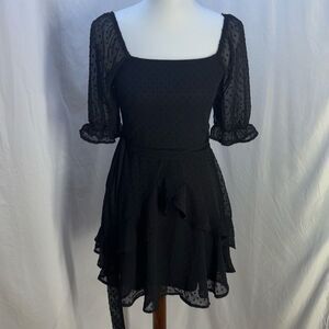 NWT Francescas TRIXXI bardot frill detail spot mini dress black XS puff sleeve
